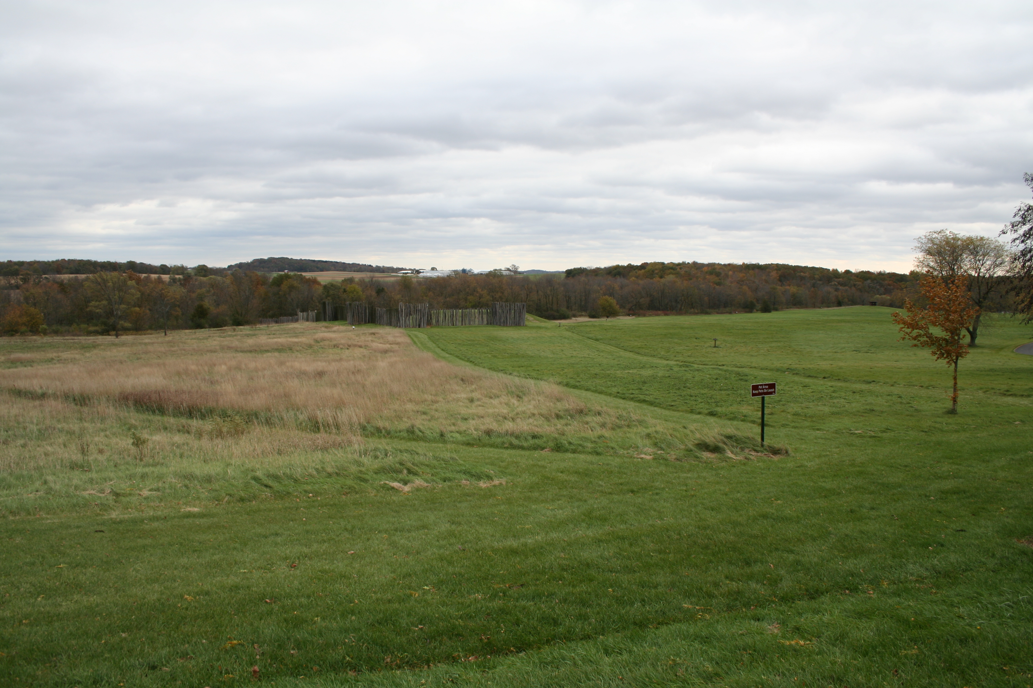 The reconstructed stockade and a platform mound at Aztalan State Park